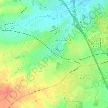 Kirby Muxloe topographic map, elevation, terrain