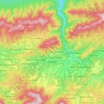 Elena topographic map, elevation, terrain