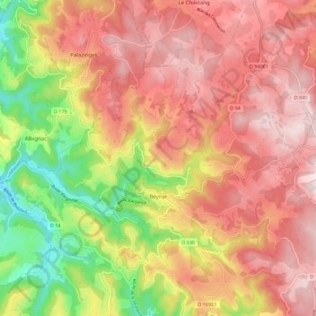 Beynat topographic map, elevation, terrain