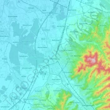 Offenburg topographic map, elevation, terrain