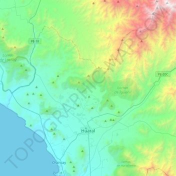 Huaral topographic map, elevation, terrain