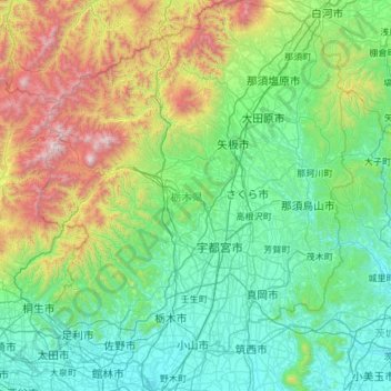 Tochigi Prefecture topographic map, elevation, terrain