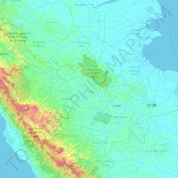 Batang Hari topographic map, elevation, terrain