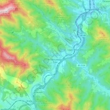 Arrankudiaga-Zollo topographic map, elevation, terrain