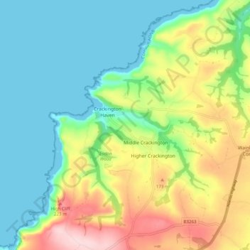 St Gennys topographic map, elevation, terrain