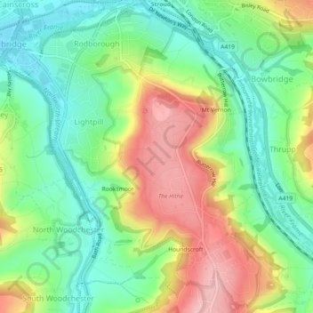 Rodborough topographic map, elevation, terrain