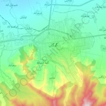 Gorgan topographic map, elevation, terrain