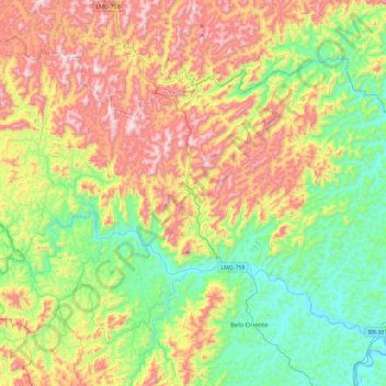 Açucena topographic map, elevation, terrain