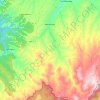 Konopishte topographic map, elevation, terrain