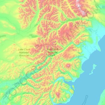 Lake Clark National Park and Preserve topographic map, elevation, terrain