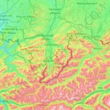 Allgäu Alps topographic map, elevation, terrain