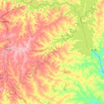 Hart County topographic map, elevation, terrain