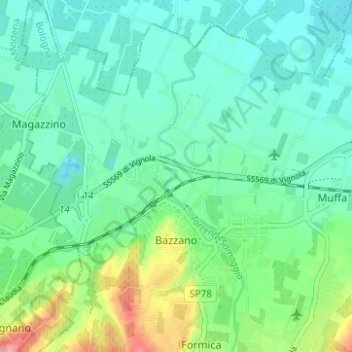 Bazzano topographic map, elevation, terrain