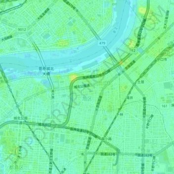 Asahi Ward topographic map, elevation, terrain