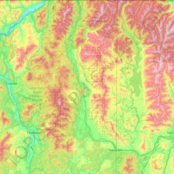 Pend Oreille County topographic map, elevation, terrain