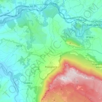 Postiglione topographic map, elevation, terrain