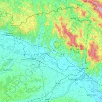 Landkreis Straubing-Bogen topographic map, elevation, terrain