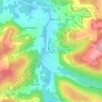 Coalport topographic map, elevation, terrain