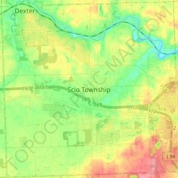 Scio Township topographic map, elevation, terrain