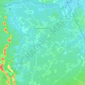Vendays-Montalivet topographic map, elevation, terrain
