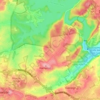 Hampton topographic map, elevation, terrain