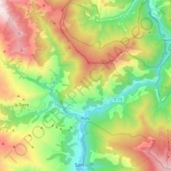 Rialp topographic map, elevation, terrain