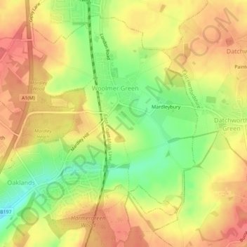 Woolmer Green topographic map, elevation, terrain