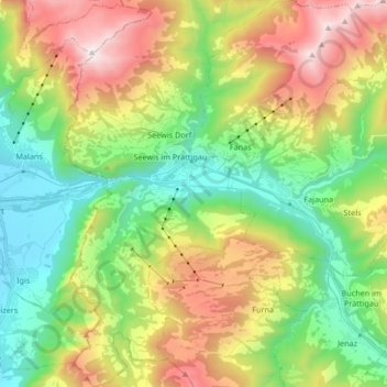 Grüsch topographic map, elevation, terrain