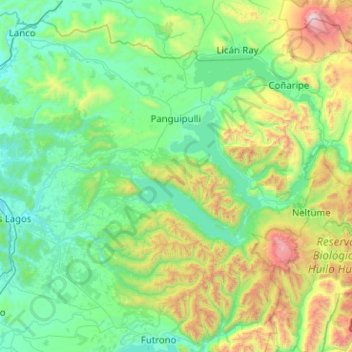 Panguipulli topographic map, elevation, terrain