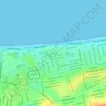 Playa Sol topographic map, elevation, terrain
