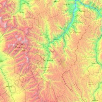 Provincia de Huari topographic map, elevation, terrain