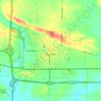 DeWitt topographic map, elevation, terrain