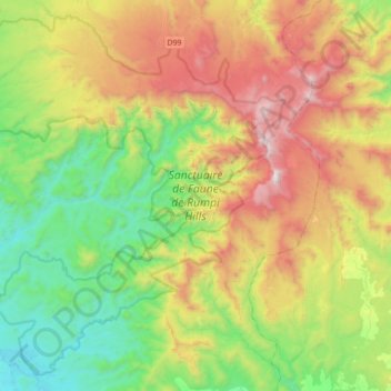 Sanctuaire de Faune de Rumpi Hills topographic map, elevation, terrain