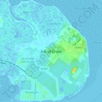 Isle of Grain topographic map, elevation, terrain