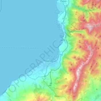 İskenderun topographic map, elevation, terrain