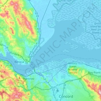Suisun Bay topographic map, elevation, terrain