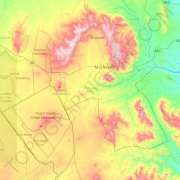 Machakos Town topographic map, elevation, terrain