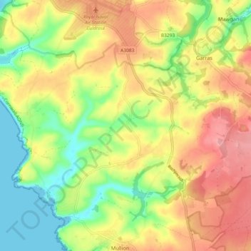 Cury topographic map, elevation, terrain