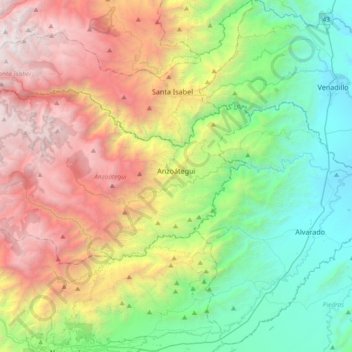 Anzoátegui topographic map, elevation, terrain