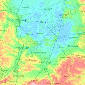 Cambridgeshire topographic map, elevation, terrain