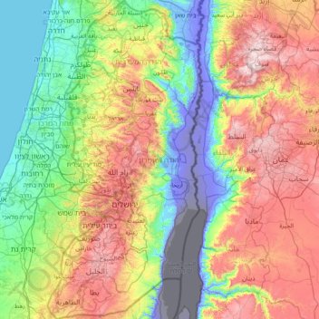 Judea and Samaria topographic map, elevation, terrain