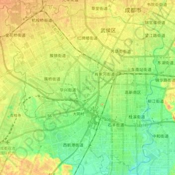 Wuhou District topographic map, elevation, terrain