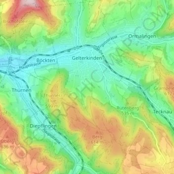 Gelterkinden topographic map, elevation, terrain