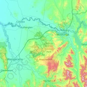 Shire of Indigo topographic map, elevation, terrain