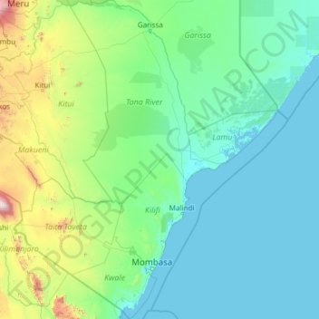 Coast topographic map, elevation, terrain