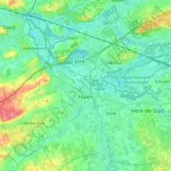 Halen topographic map, elevation, terrain