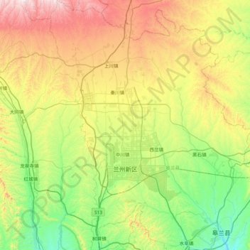 Lanzhou New Area topographic map, elevation, terrain