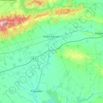 Nova Zagora topographic map, elevation, terrain