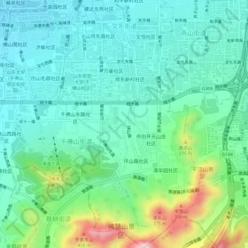 文东街道 topographic map, elevation, terrain