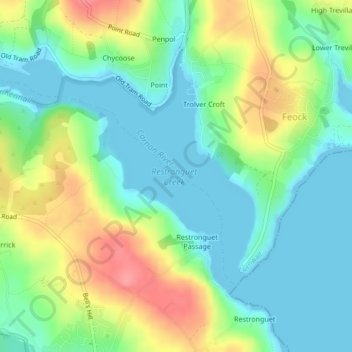 Restronguet Creek topographic map, elevation, terrain